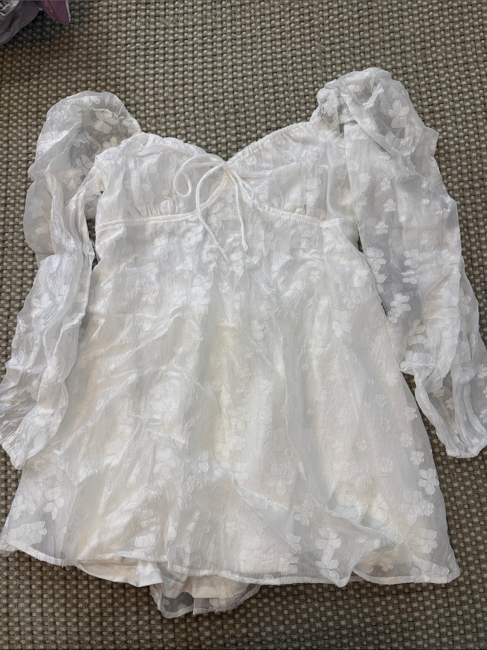 Lulu's White Floral Sheer Puff-Sleeve Tie-Front Blouse